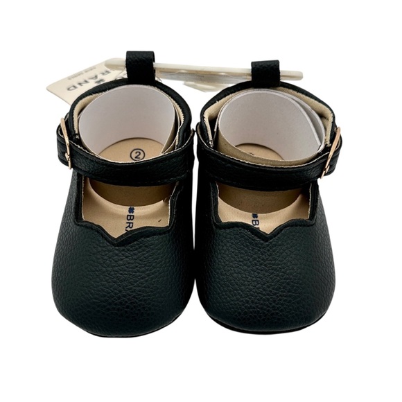 Lucky Brand Baby Girl Crib Shoes | Black Faux Leather Mary Janes | Size 2 (3-6M) - Picture 12 of 13
